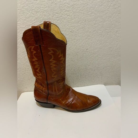 Vintage Exotic EEL Cognac Brown Leather Western Cowboy Boots 12 B